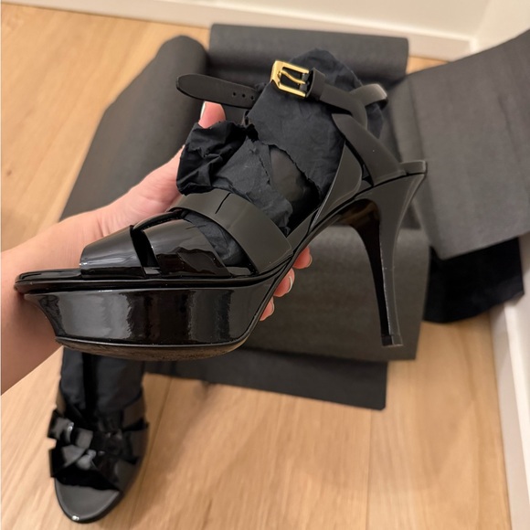YSL sz 7.5 tribute black patent leather platform sandal - Picture 10 of 12